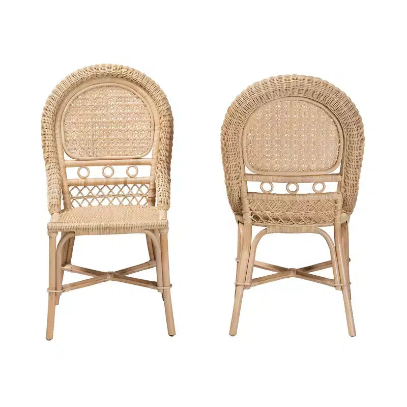 bali & pari Jelita Modern Bohemian Natural Brown Rattan 2-Piece Dining Chair Set – Image 3