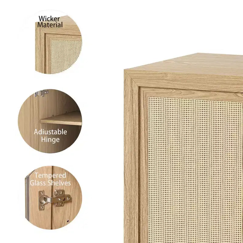 62 High Black Wicker Door Wood Grain Decorative Storage Cabinet with 12 Shelves – Image 11