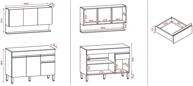 KITS PARANA Cuisine Equipée 6 Portes 1 Tiroir Chêne et Gris L 120 H 200 P 53.3 cm – Image 3