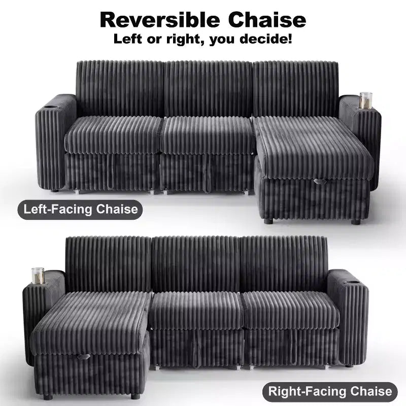 L-Shaped Sectional Sleeper Sofa with Pull-Out Bed, USB Ports & Storage – Image 42
