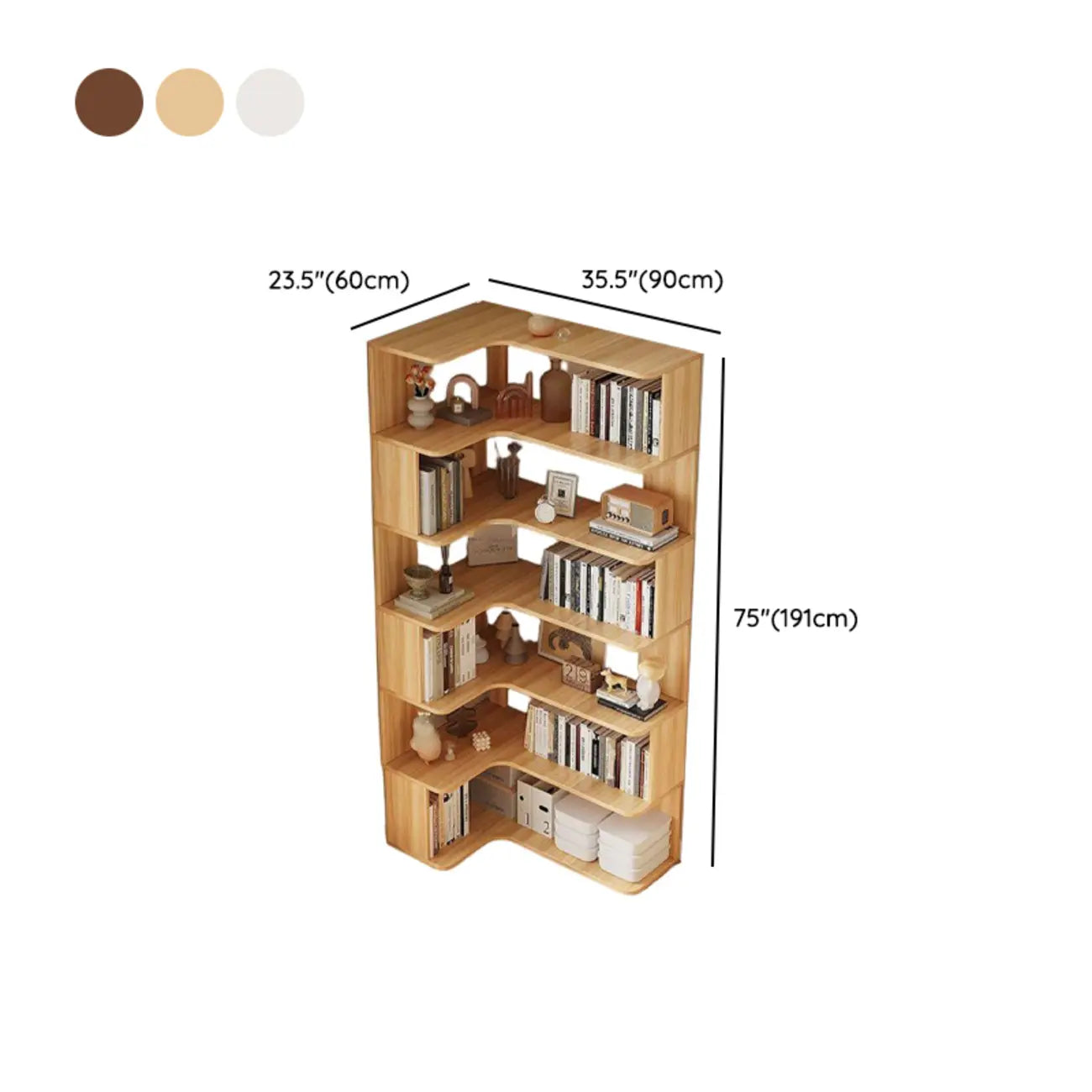 Manufactured Wood Corner Bookshelf with 6 Shelves – Image 71
