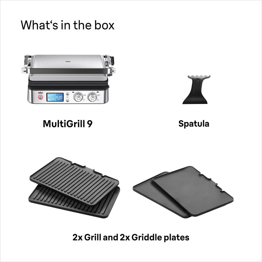 Braun MultiGrill 9 CG 9043, Appareil Panini Électrique avec Plaques de Grillage et de Cuisson, 2 Thermostats Indépendants, 3 Positions de Cuisson, Plaques Lavables au Lave-Vaisselle, 2000W, Noir/Inox – Image 7