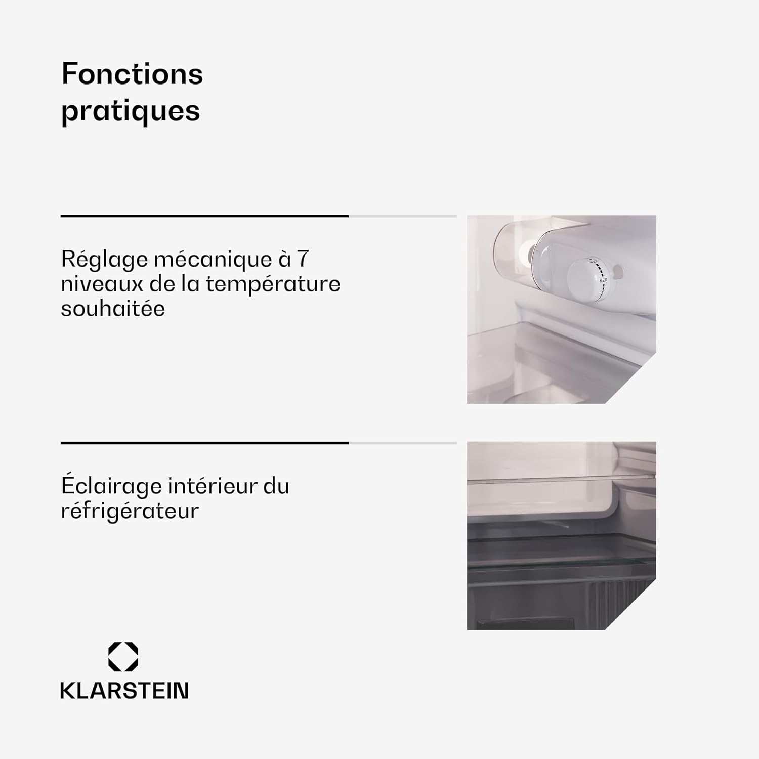 KLARSTEIN Big Daddy Cool - Frigo réfrigérateur, réfrigérateur combiné, Compartiment bouteilles, Bac légumes, Eclairage intérieur, Look moderne, Nettoyage facile, Pieds réglables, 86 L - Argent – Image 7