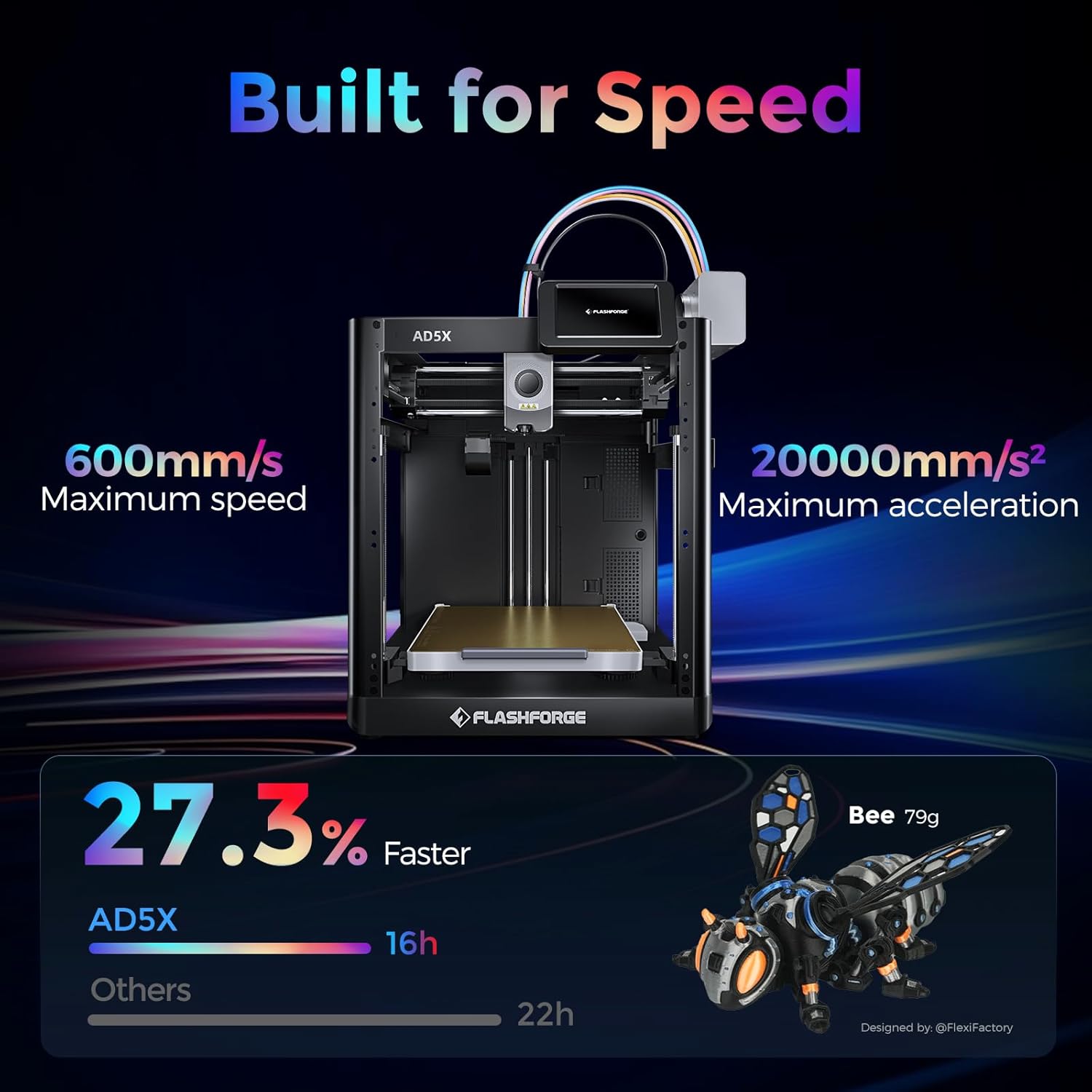 Imprimante 3D Flashforge Adventurer 5X avec Impression Multicolore, Personnalisation avec IFS, Imprimante 3D AD5X Multi-matériaux/Nivellement Entièrement Automatique, Vitesse Maximale : 600 mm/s – Image 3