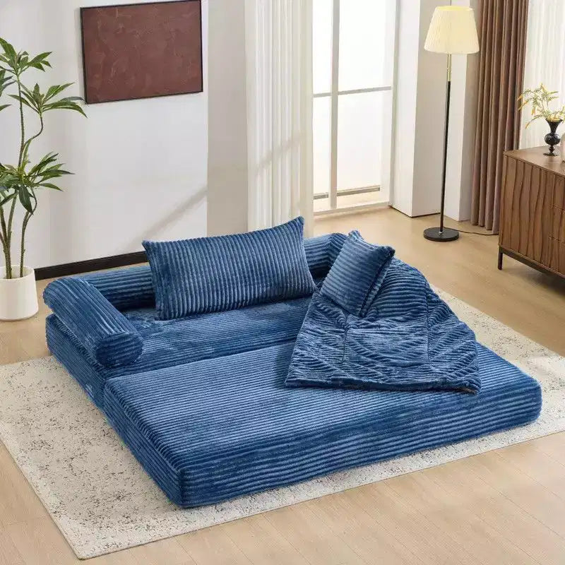 Dark Gray / Gray / Green / Sea Blue Corduroy Convertible Sleeper Sofa Bed, 2-Seater – Image 26