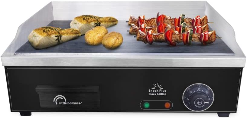 LITTLE BALANCE 8668 Snack Plus Black Edition, Plancha électrique 6-8 personnes, Plaque de cuisson acier anti-adhésive 8mm, Couvercle, 2900 W, Noir – Image 5
