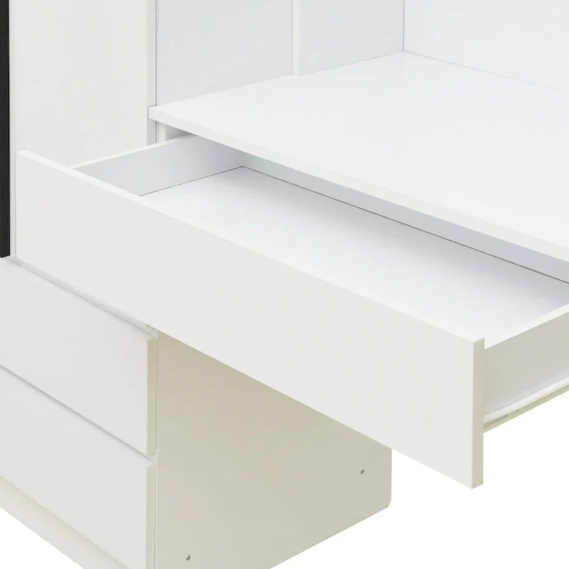 3-in-1 Wardrobe Closet with Vanity Desk, Desk Set, Bedroom Armoire with 2 Drawers 3-Door Storage Desk Wardrobe – Image 13
