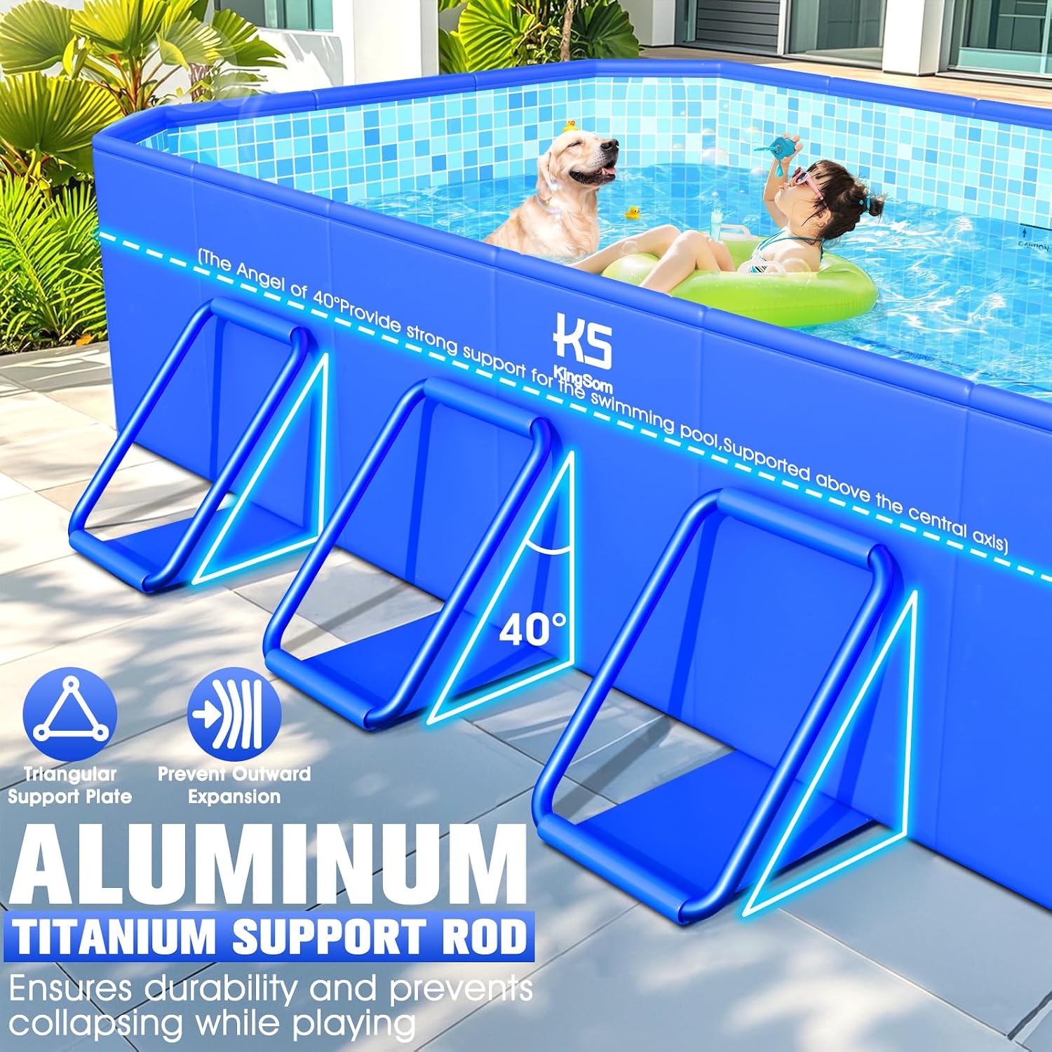 KingSom Piscine Tubulaire rectangulaire,Piscine hors Sol rectangulaire,Surdimensionné et Épaissi,Piscine Metal Frame Piscine Tubulaire,Facile à Ranger,Piscine Pliable,Piscine Adulte, 300 x 185 x 51 cm – Image 5