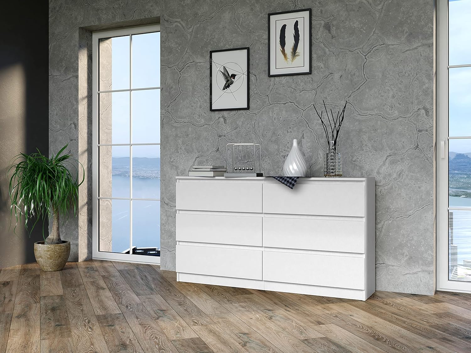 CDF Commode 6 Tiroirs Commode Chambre Blanc Meuble Armoire de Rangement Spacieux pour Salon Bureau Spacieuse et Design Moderne Facile à Installer 40x75x138 cm Meuble à Vêtements – Image 4