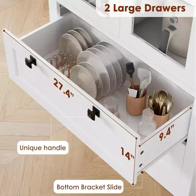 Farmhouse Kitchen Pantry Cabinet with Glass Doors, 72in Storage Cupboard with Drawers and Adjustable Shelves for Dining Room Bathroom Living Room – Image 24