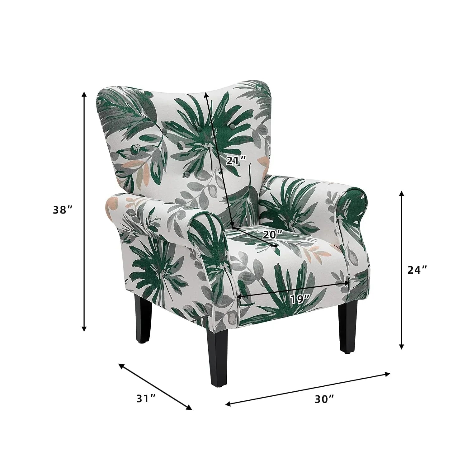 Erommy Modern Accent Chair, High Back Armchair, Upholstered Fabric Button Single Sofa with Wooden Legs for Living Room – Image 12