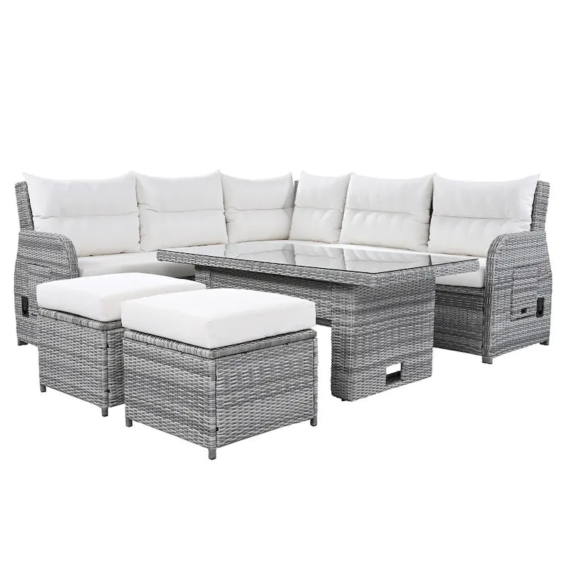 Outdoor Rattan Sectional Sofa Set with Adjustable Table & Recliners – Image 35
