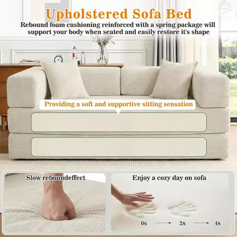 Dyonery 78Folding Sofa Bed Convertable Corduroy Couch King Size Floor Sleeper 4-in-1 DIY Combination Modular Sofa Fold Out Comfy sofa. – Image 9