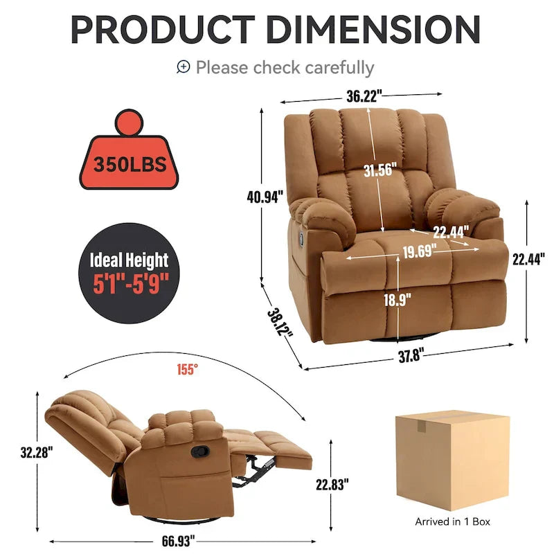 Lazy Boy Swivel Rocker Fabric Recliner Chair, Overstuffed Large Manual Recliner Glider with Pillow Top Arms and Cushion Back – Image 31