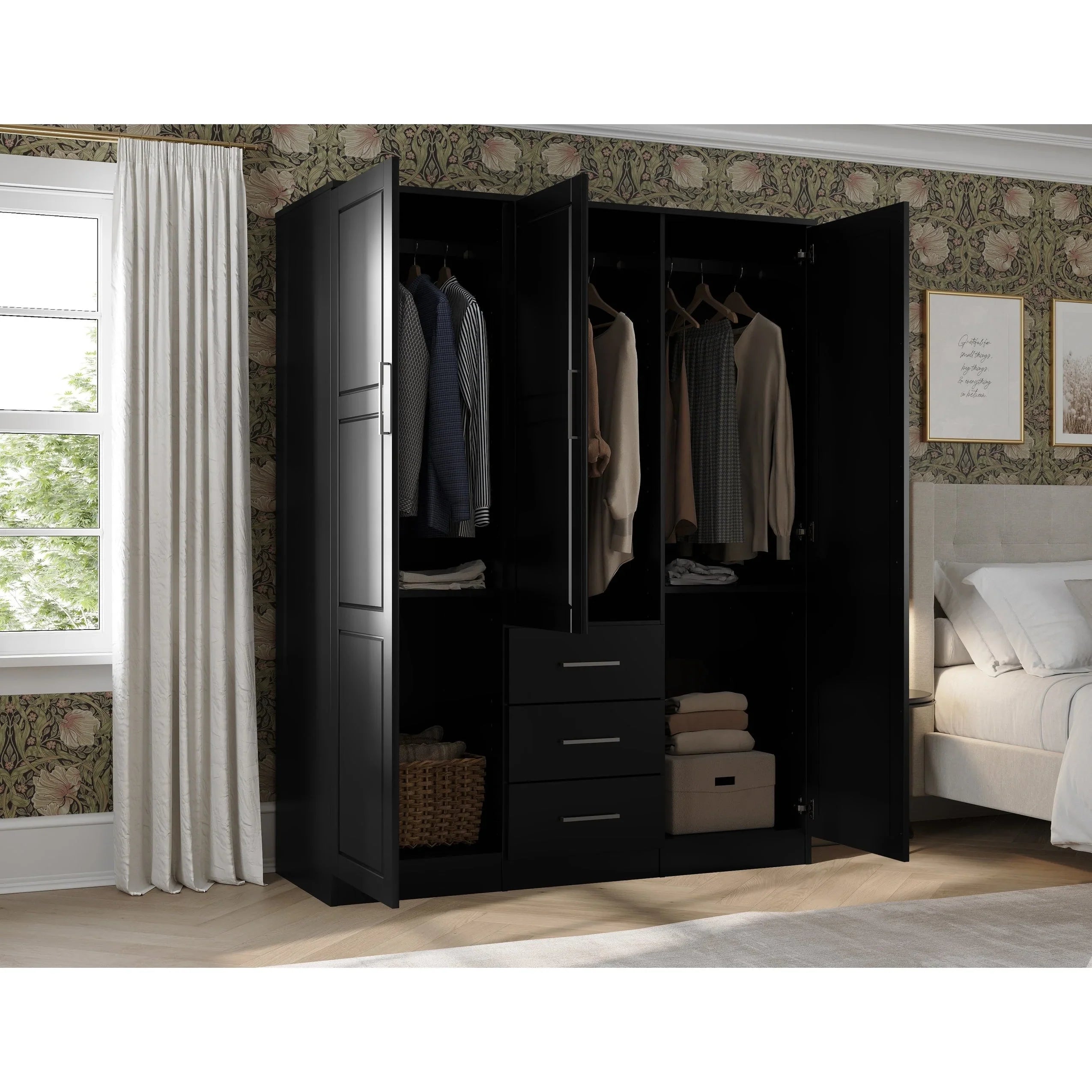 Palace Imports 100% Solid Wood Cosmo 3-Door Wardrobe Armoire with Solid Wood or Mirrored Doors – Image 13