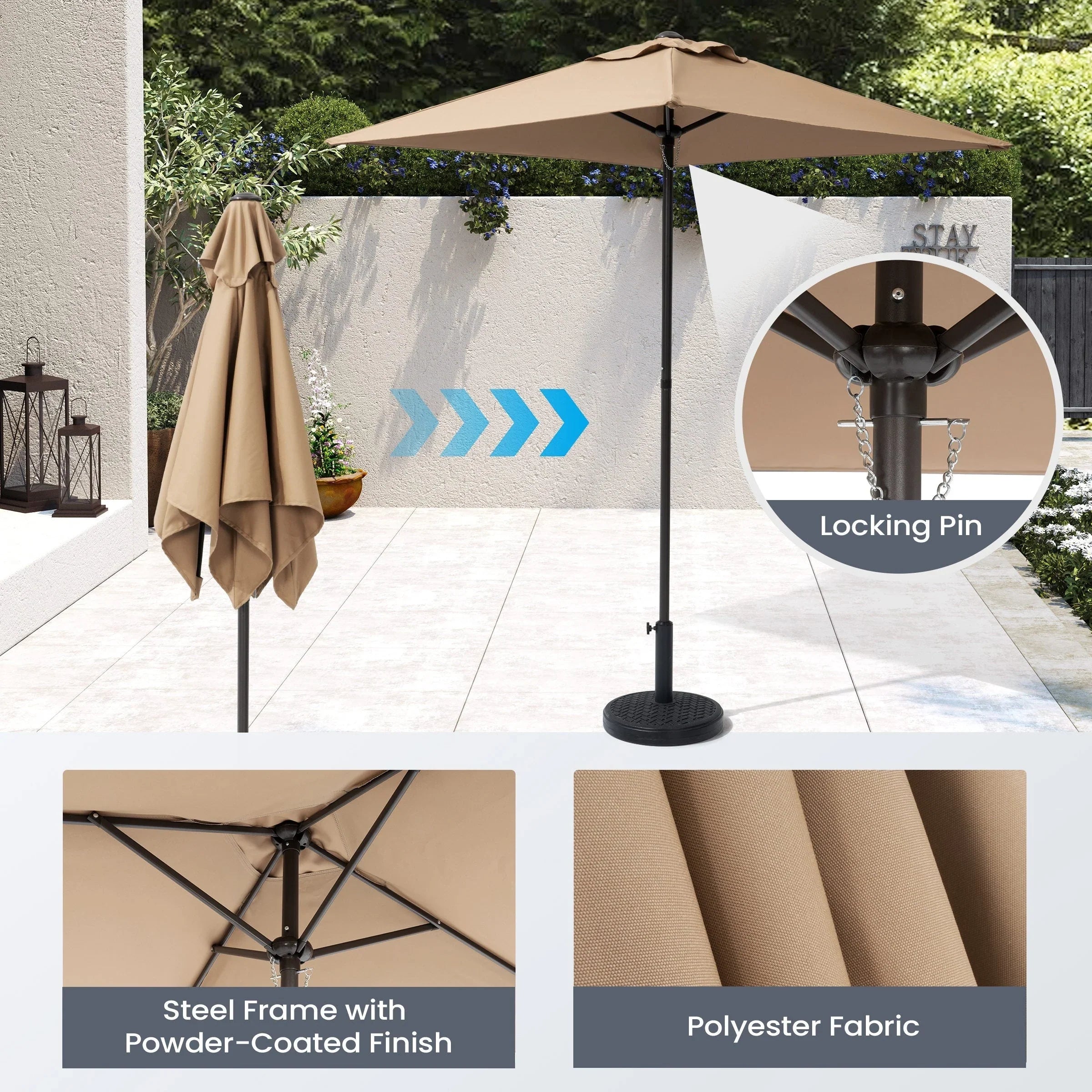 Pellebant 6 Piece Patio Set with Table, Umbrella and 4 Folding Chairs - 22.4Wx26.8Dx34.4H – Image 12