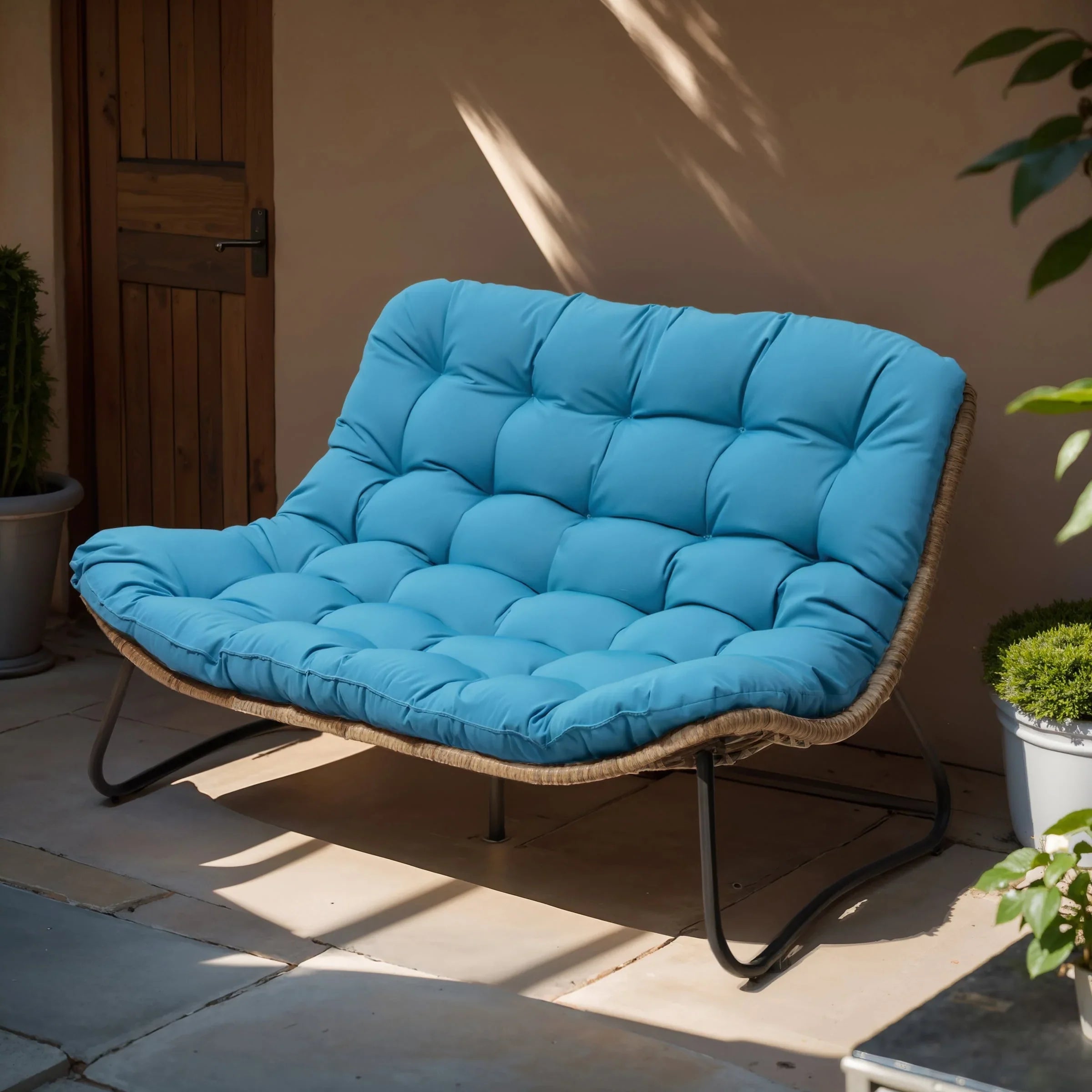 Double Papasan Chair Loveseat with Cushion, All-weather PE Rattan and Metal Frame for Indoor Outdoor – Image 52