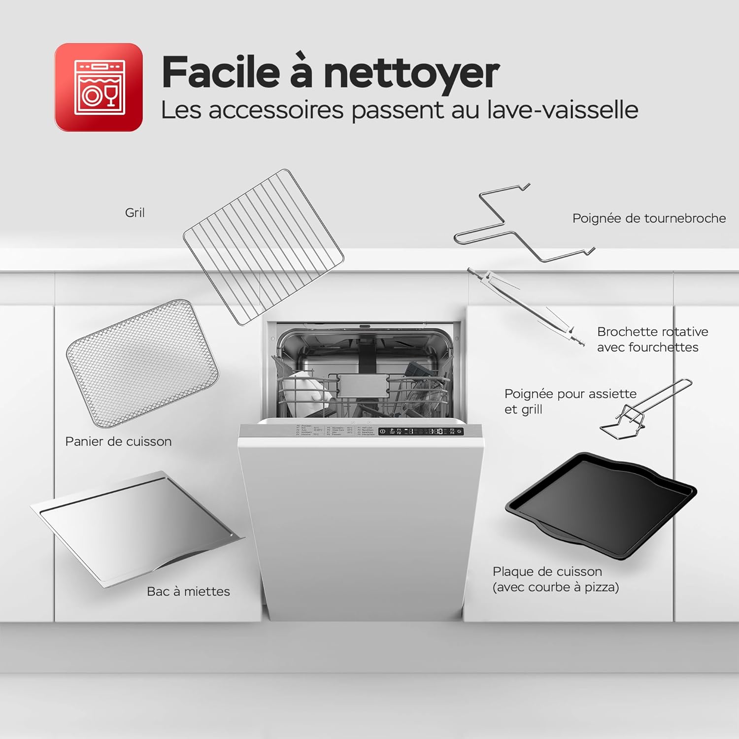 TurboTronic Mini four, four à air chaud 4 en 1 et friteuse à air chaud, version XXL 32 L, y compris tournebroche et de nombreux accessoires, plaque de cuisson, déshydrateur à partir de 25 °C & grill – Image 9