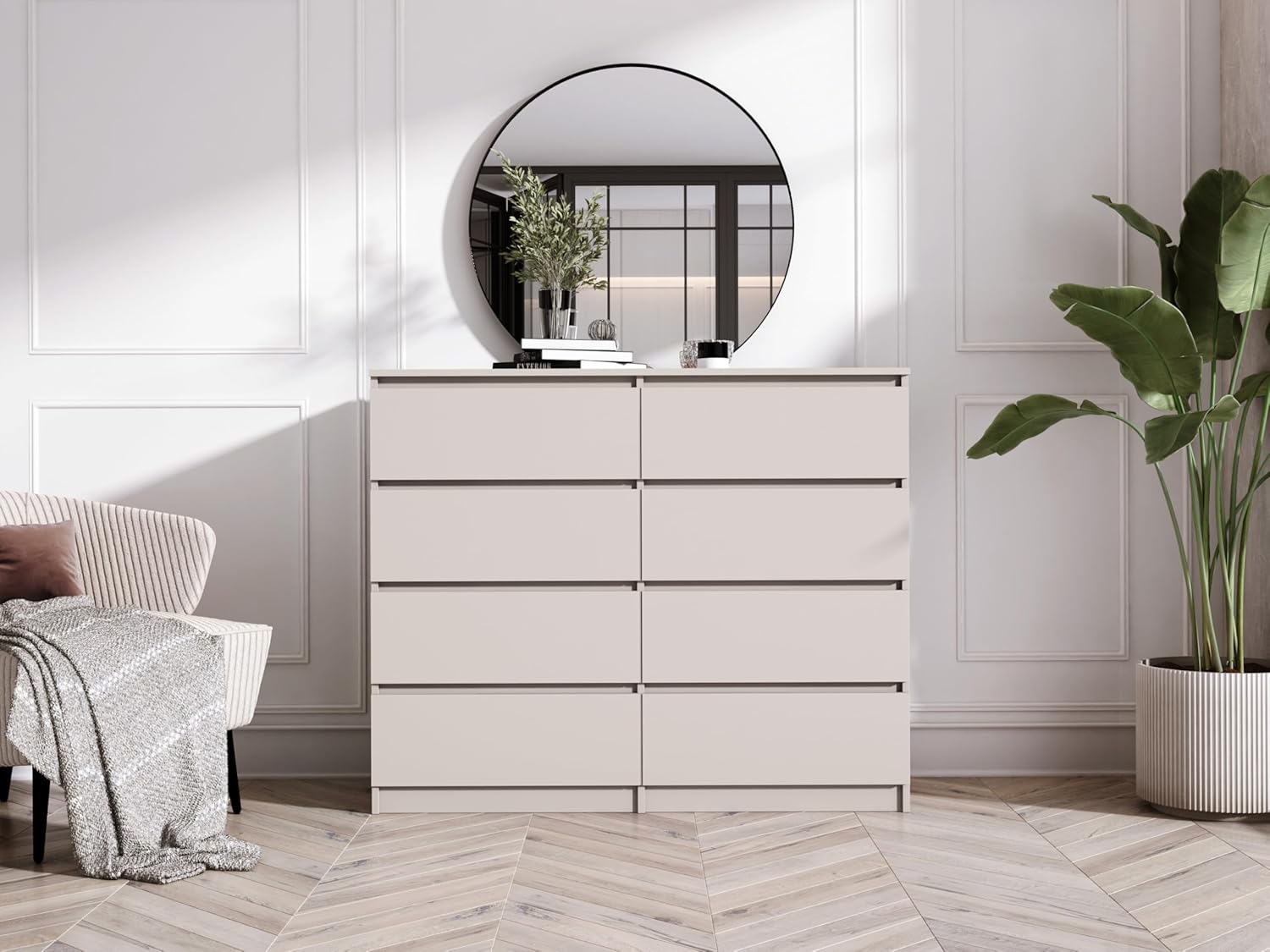 3E 3xE living.com Commode Large 8 tiroirs – Cachemire, 120 x 102 x 39 cm – Solution de Rangement élégante – Image 2
