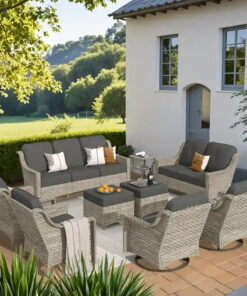 XIZZI 9-piece Outdoor Patio Furniture Conversation Set with Swivel Chair
