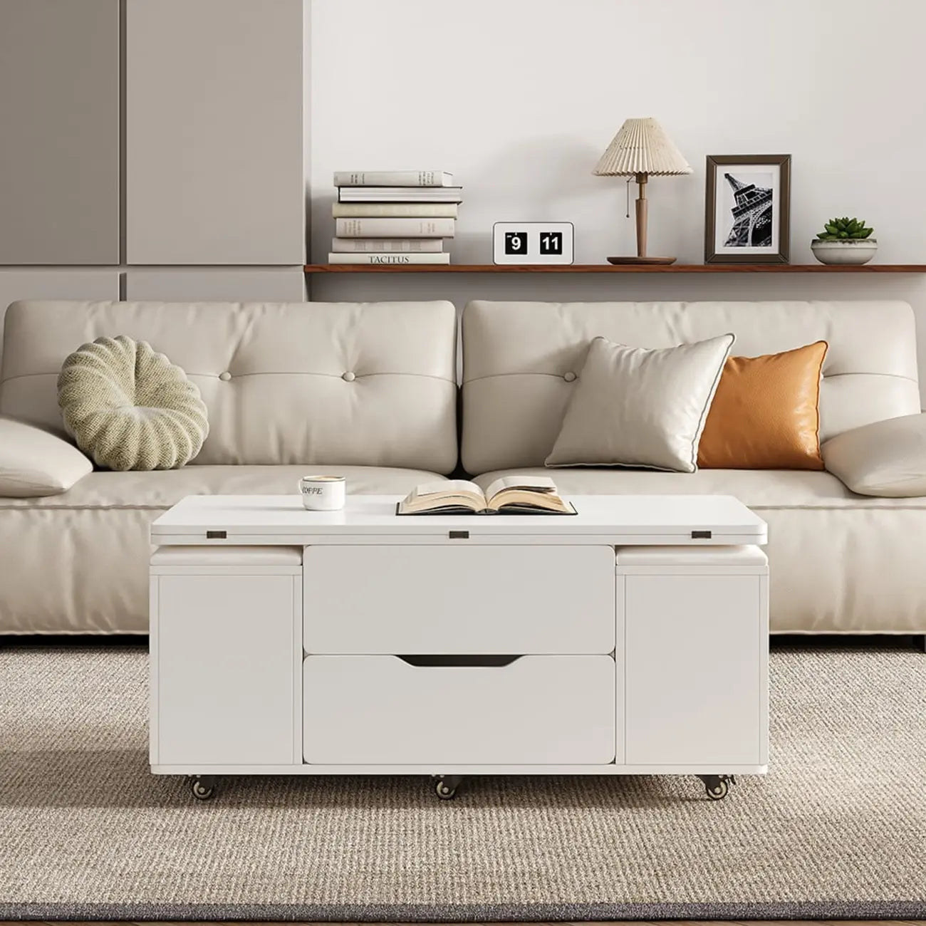Foldable Lift-Top Coffee Table with 4 Stools & Storage – Image 28