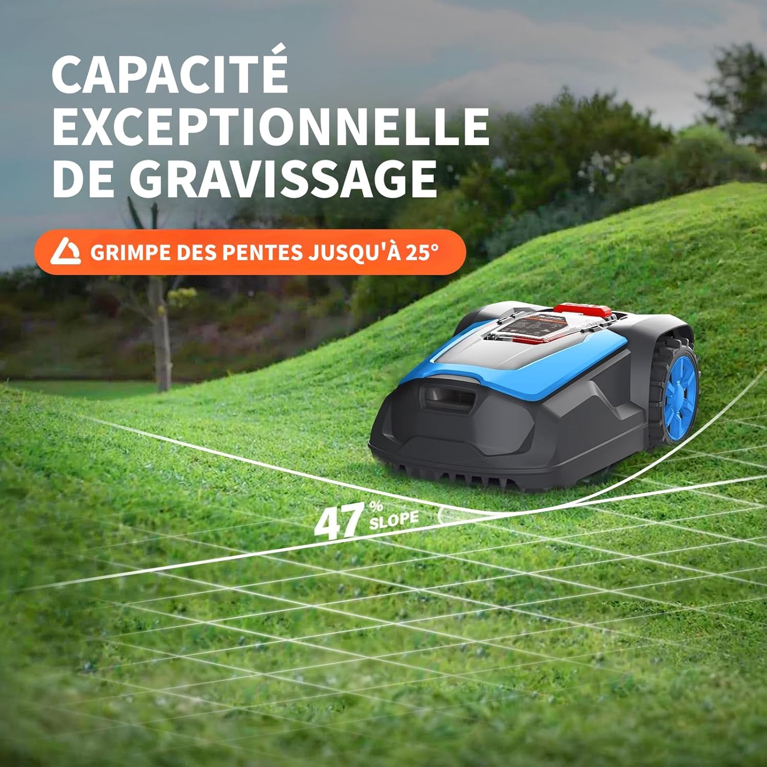 LEADZM Robot Tondeuse sans Fil Automatique 1200m² - Recharge Auto, Contrôle App Bluetooth/Wi-FI, Hauteur de Coupe 25-65 mm, Largeur de Coupe de 220 mm, Pente 47%, Étanche IPX5 – Image 5