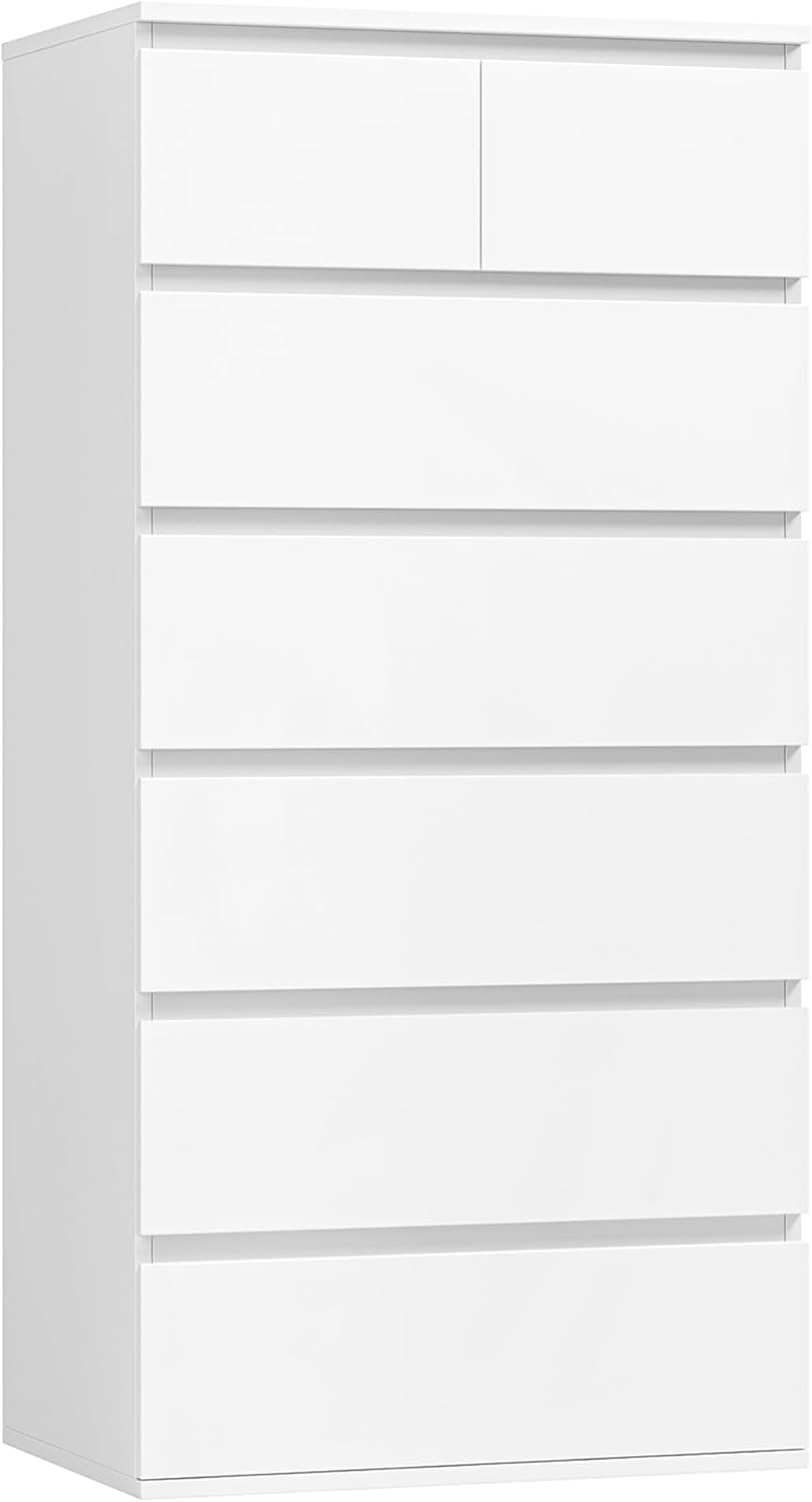 FOREHILL Commode 7 Tiroirs Commode Chambre Adulte Chiffonnier Haut Commodes Rangement Blanche Armoire à Tiroirs pour Salon Couloir en Bois 60x40x119cm