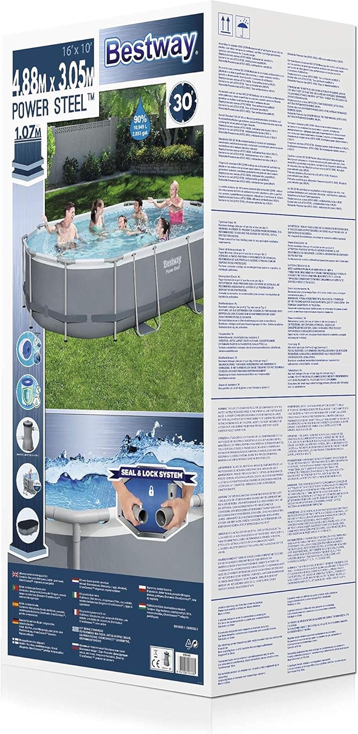 Bestway Power Steel Framepool Kit complet ovale avec pompe de filtration, échelle et bâche 488 x 305 x 107 cm – Image 3