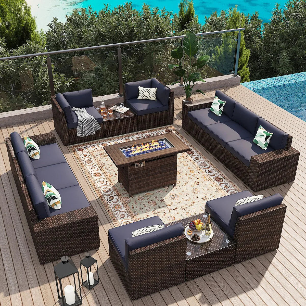 13 Pieces Patio Furniture Set with 44Fire Pit Table – Image 28