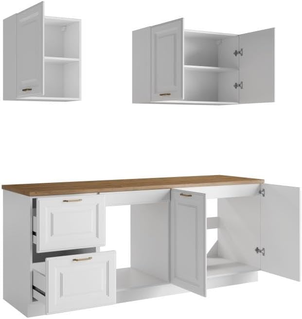 Vente-unique - Cuisine compléte - avec Plan de Travail 200 cm - Blanc et Naturel - CELOMIA – Image 4