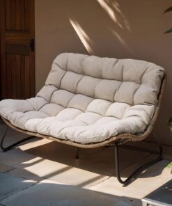 Double Papasan Chair Loveseat with Cushion, All-weather PE Rattan and Metal Frame for Indoor Outdoor