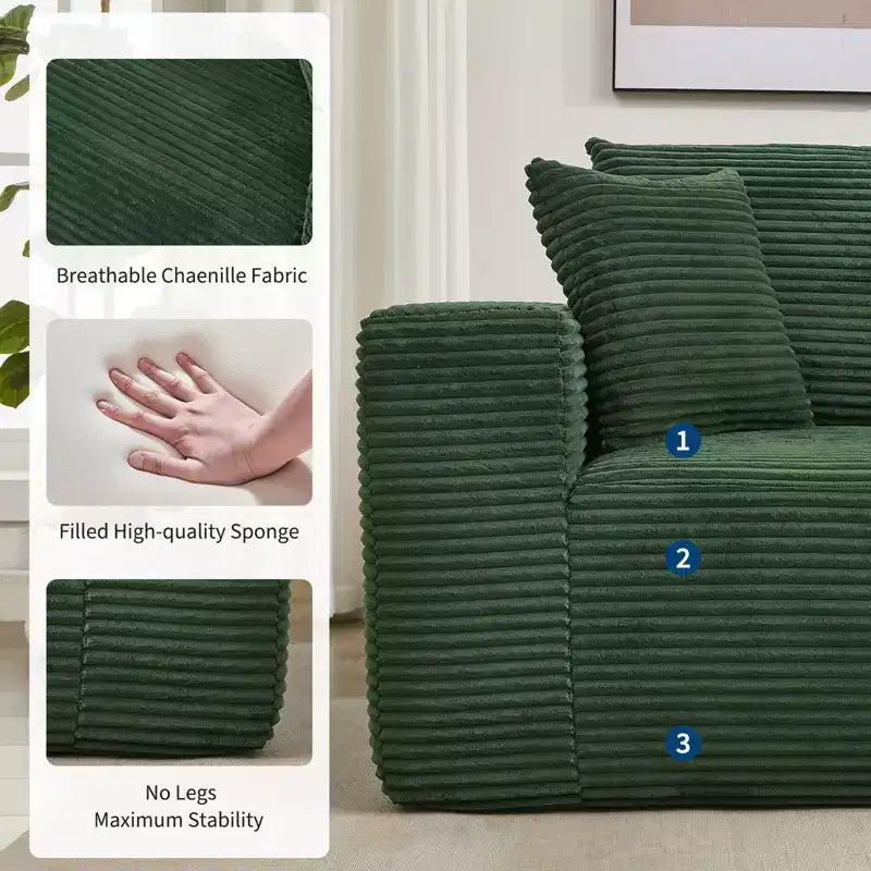 108 Modern Sofa Couch, 3 Seater Upholstered L Shaped Sofa with Pillows, Deep Seat Sofa, No Assembly Required – Image 49