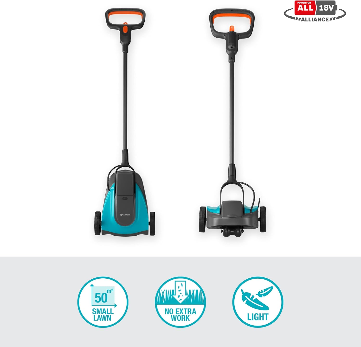Set tondeuse à gazon sans fil HandyMower 22/18 V P4A Gardena, prêt à l’emploi : Tondeuse manuelle, pour pelouse jusqu’à 50 m², hauteur de coupe réglable, avec batterie 18 V P4A (14620-20) – Image 8