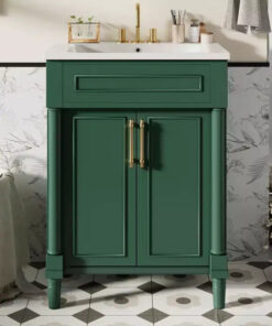24 Bathroom Vanity with Ceramic Sink, Shaker Cabinet, 2 Soft-Close Doors, Solid Wood Frame for Small Bathroom or Powder Room