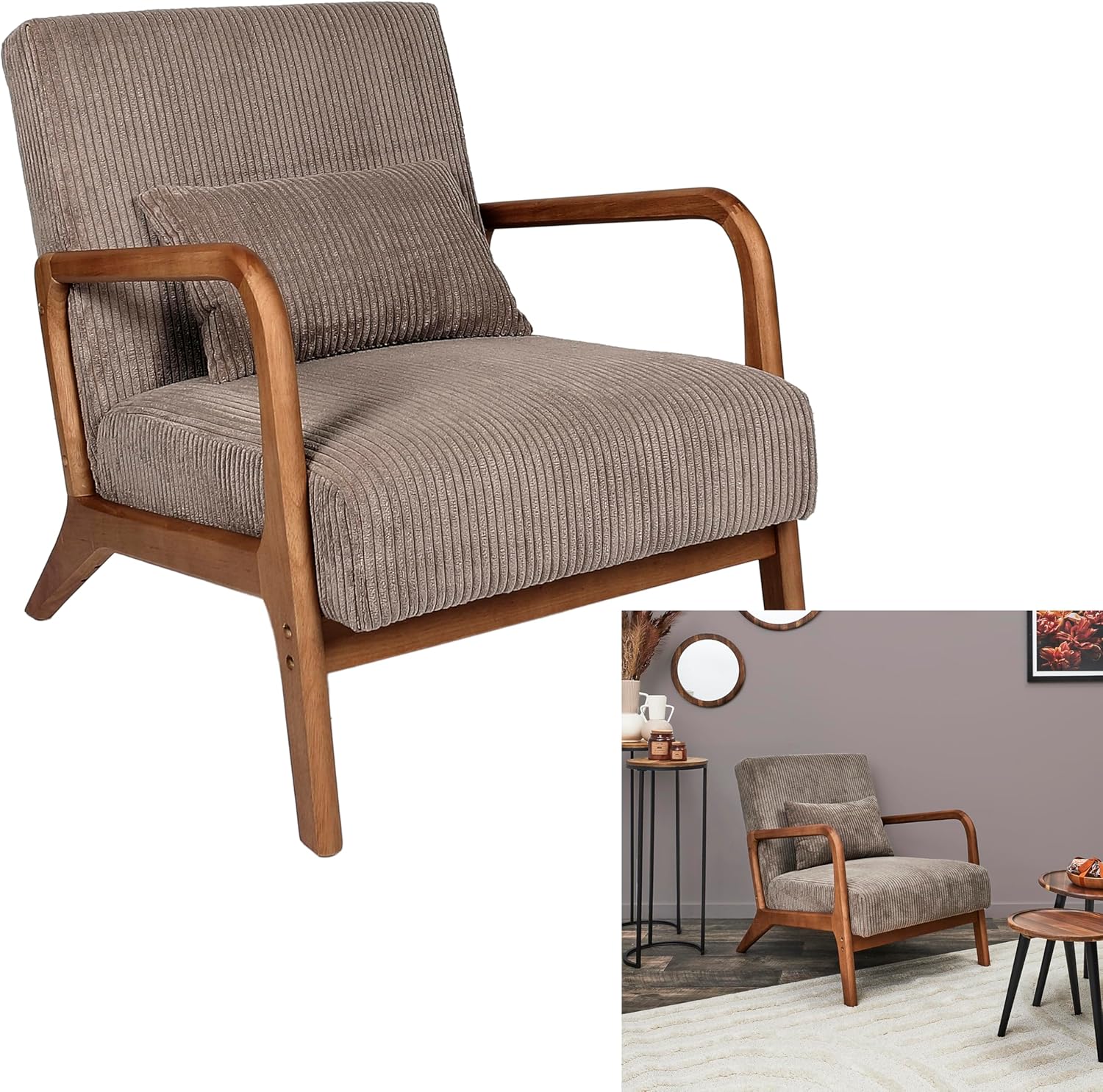 HOME DECO FACTORY, HD0348, Fauteuil Salon Cotele Scott Taupe, Softness, Mobilier, Assise, canapé et Fauteuil, 64,5x75x83,5 cm, Hauteur Assise 43 cm, Taupe – Image 3