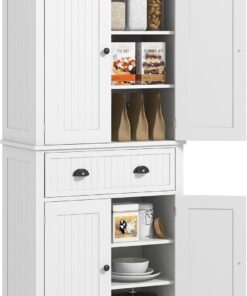 HOMCOM Armoire de Cuisine Buffet Cuisine Style Moderne vaisselier avec placards à Portes, étagères réglables et tiroir, Meuble de Rangement pour Salle à Manger, Salon, 76,2 x 40,2 x 183 cm, Blanc