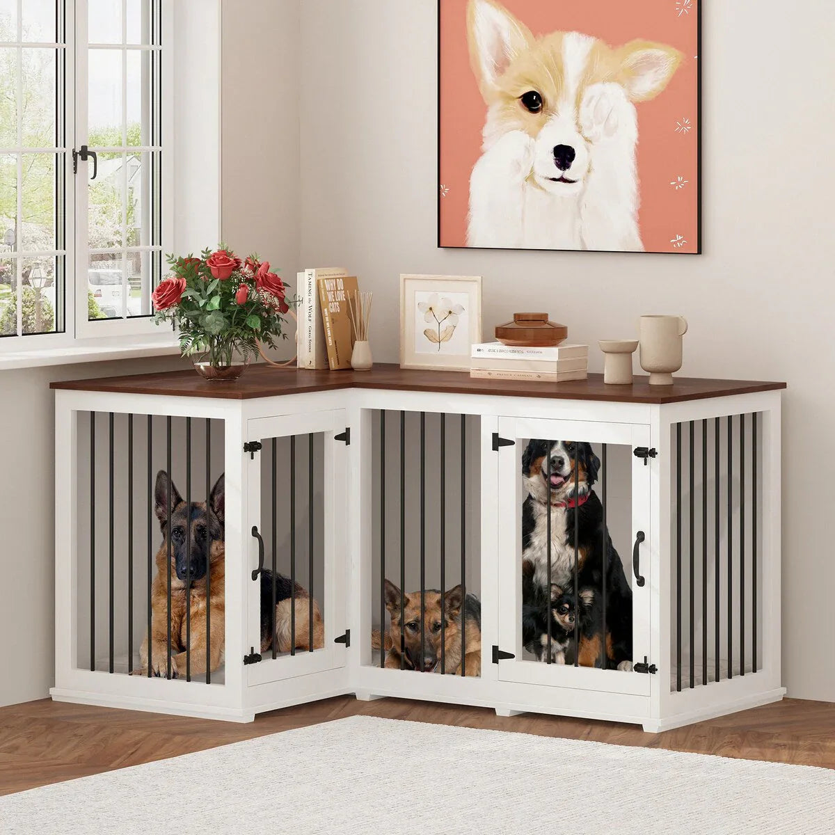 Large Corner Dog Crate Furniture for 2 Dogs, L Shape Dog Crate Cage - 58.7X41.1 – Image 7