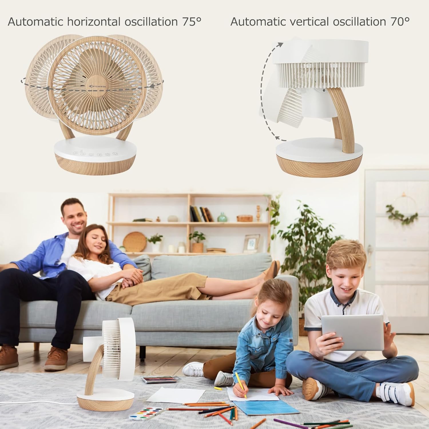 MYCARBON DC Ventilateur Ultra Silencieux 20dB avec Télécommande 1800m³/ h Ventilateur de Table Puissant et Silencieux 8 Vitesses 8h Minuterie 3D Oscillation Mode ECO pour Chambre Bureau, FS05-DC – Image 4
