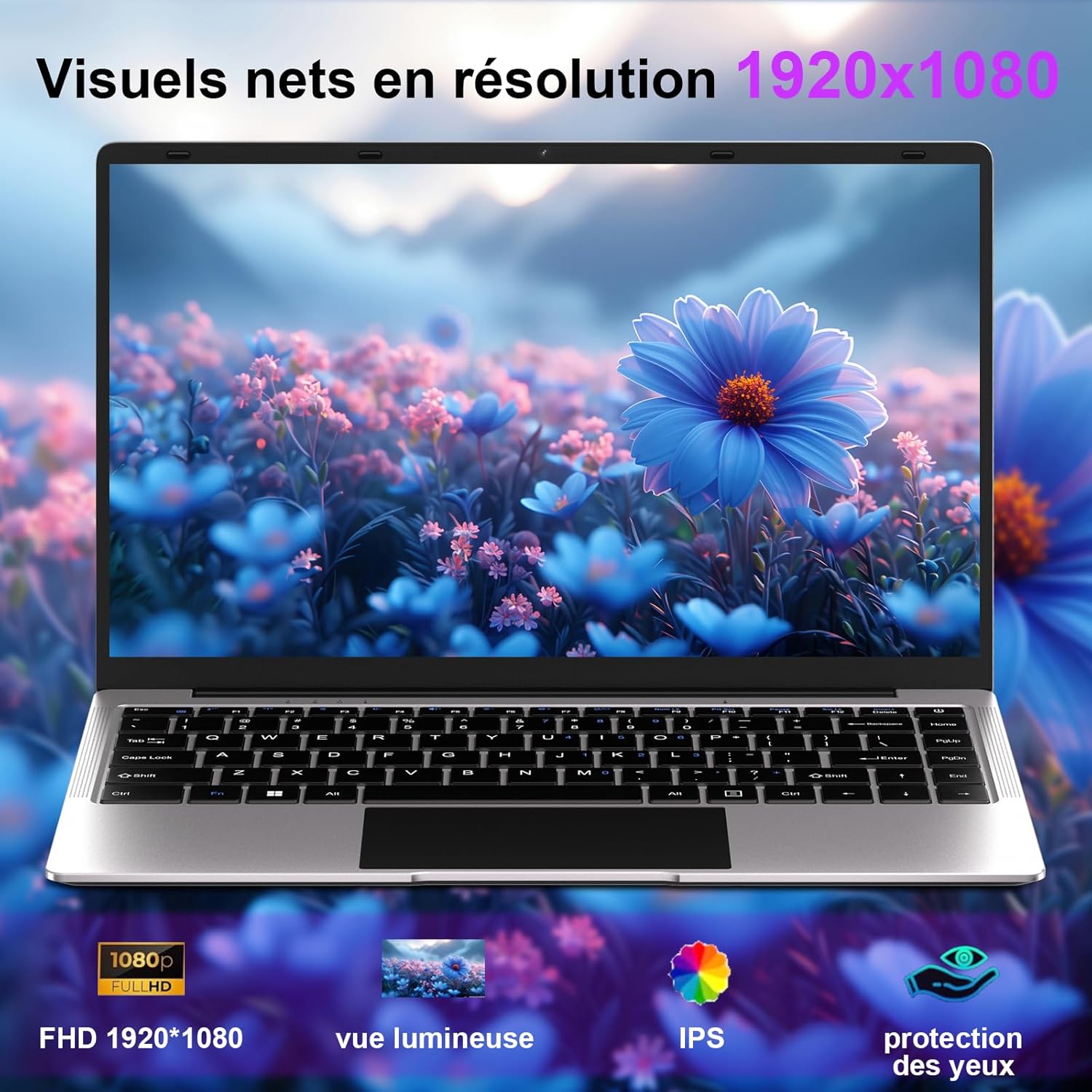 Ordinateur PC Portable 14 Pouces 8+256Go Win11 Celeron N4020 Support 1 To SSD Expansion 2.4G+5G WiFi Bluetooth 4.2 USB HDMI 1920 x 1080 FHD avec souris sans fil & Membrane de clavier AZERTY - Argent-1 – Image 4