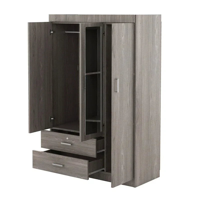 3-Door Mirror Wardrobe with Shelves and 2 Drawers – Image 13