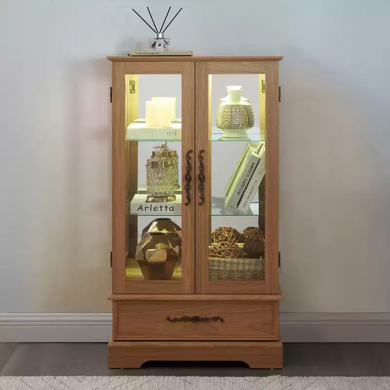 Lighted Glass Curio Cabinet with Adjustable Shelves - Elegant 2-Door Display Cabinet & Built-in Drawer, Includes Bulb – Image 36