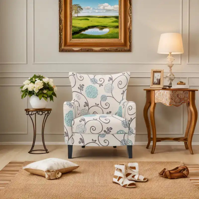 Modern Retro 30.25 High Back Upholstered Arm Chair with Wood Legs for Living Room – Image 39