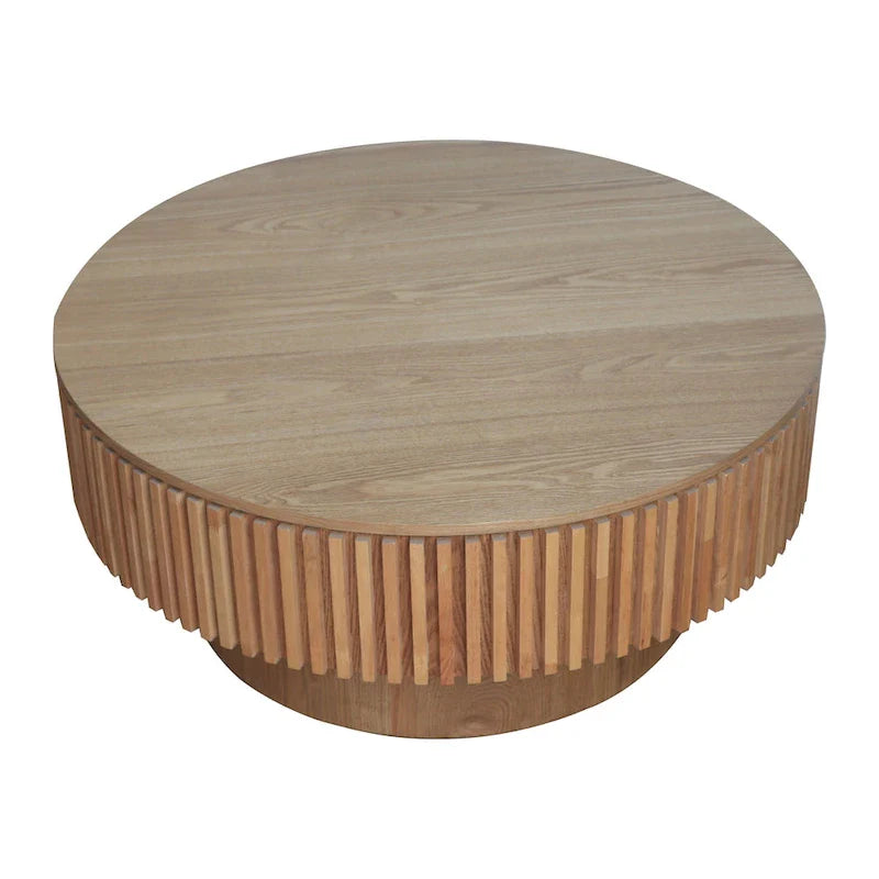 Modern Solid Wood Veneered Round Coffee Tea Table with Storage – Image 18