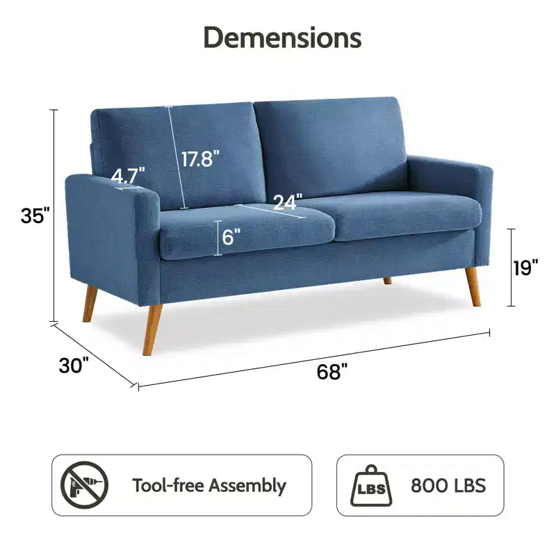 68 Loveseat Sofa Comfy Couch,Modern Loveseat Couches for Living Room/Bedroom,Comfy Sofa with Spring Cushion,Solid Wood,Tool-Free Assembly – Image 14
