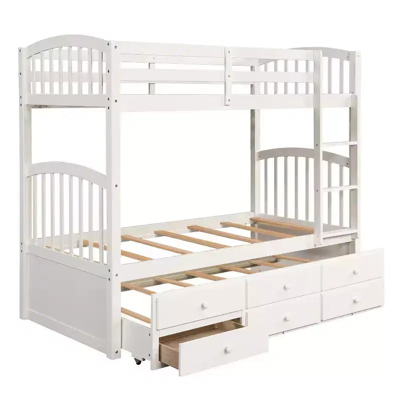 Twin Bunk Bed with Ladder, Safety Rail, Twin Trundle Bed with 3 Drawers for Teens Bedroom, Guest Room Furniture – Image 19