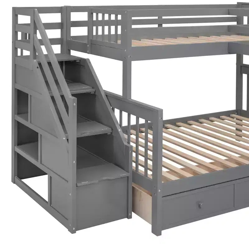 Whisen Modern Design Twin over Full L-Shaped Bunk Bed With 3 Drawers, Portable Desk and Wardrobe – Image 48