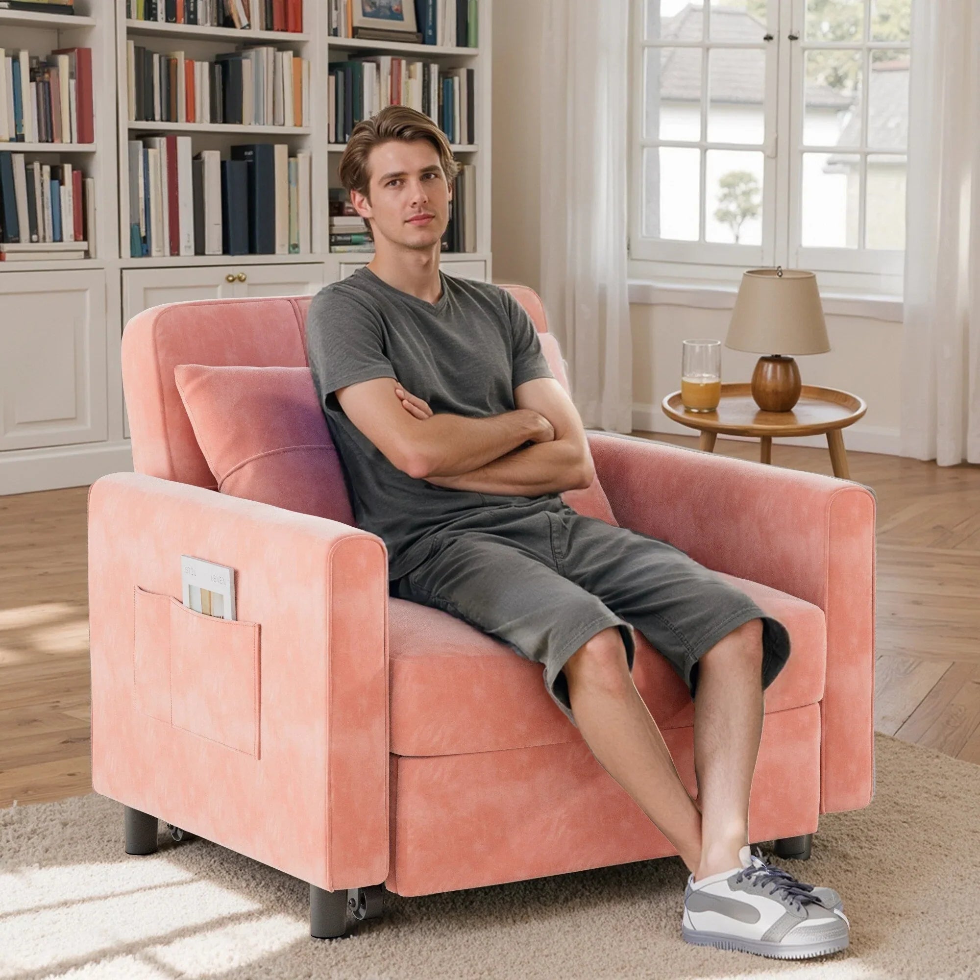 3-in-1 Adjustable Sleeper Sofa Bed, Pull Out Chair Sofa, Convertible Folding Bed for Living Room – Image 6