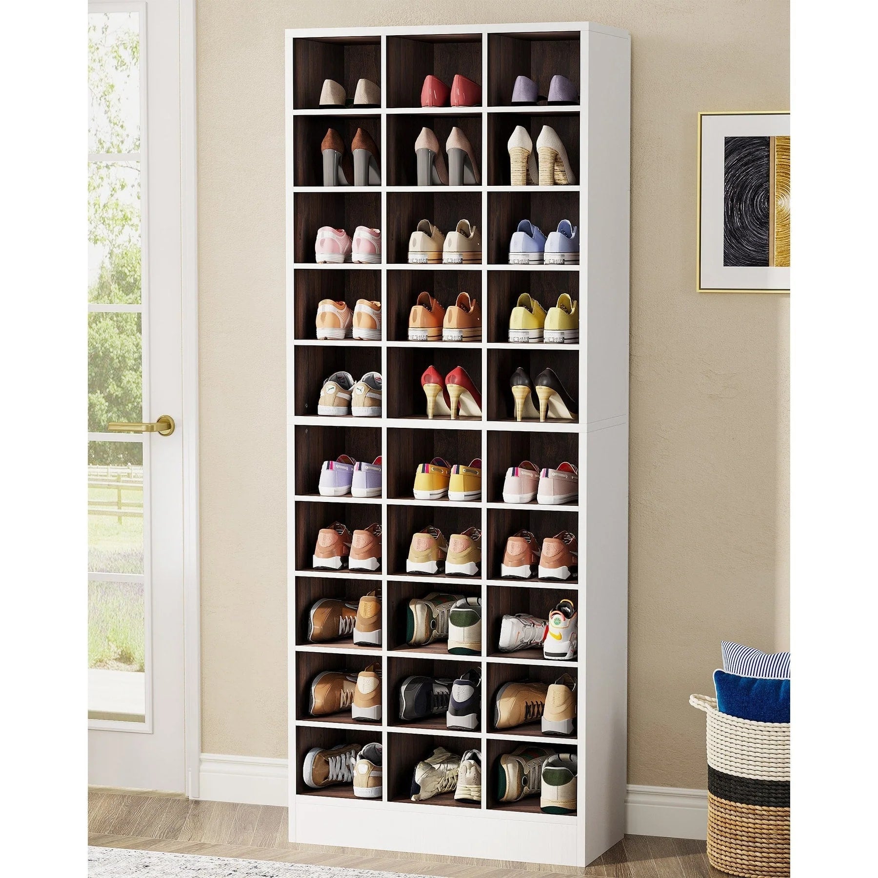 30 Pairs Tall Shoe Cabinet, 10 Tiers White Wooden Shoe Storage Rack for Closet, Entryway - 10-tier – Image 10