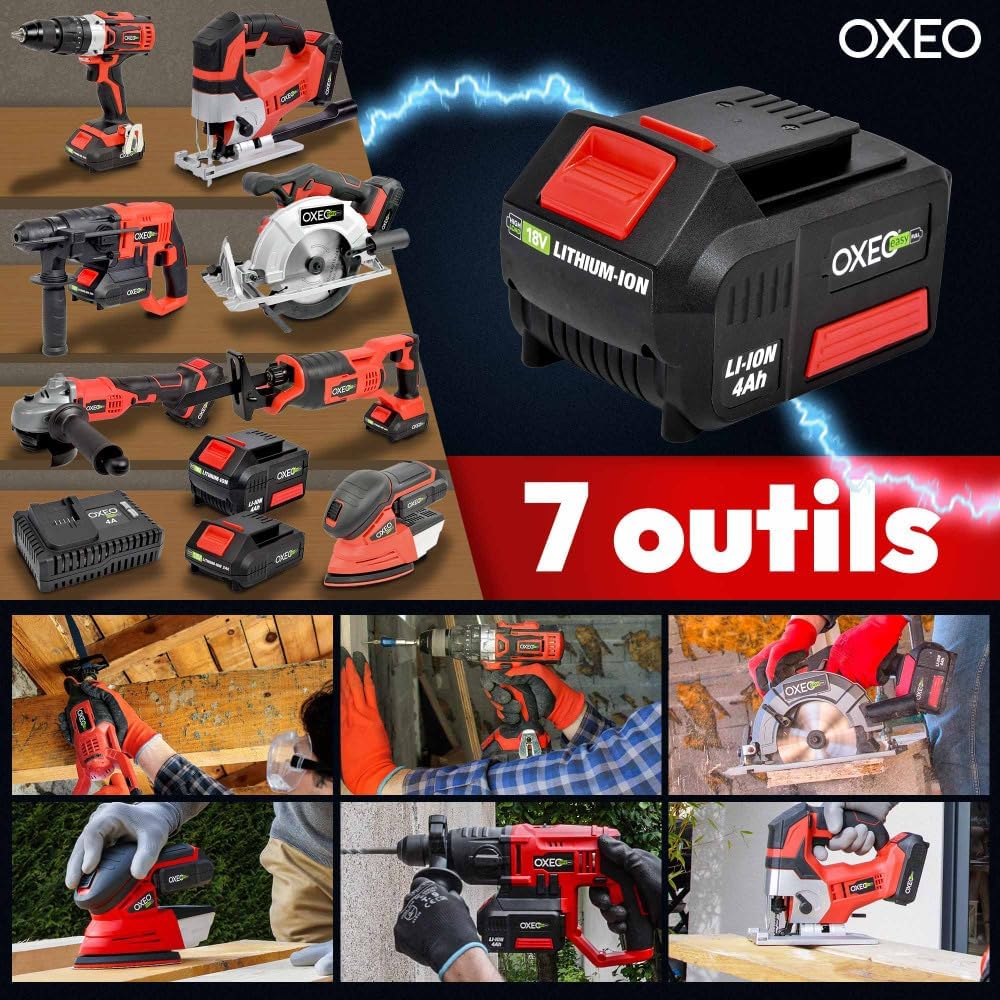 Pack complet Bricolage Easy Full : Perceuse/Perfo/Meuleuse/Scie sauteuse/circulaire/sabre/ponceuse/batteries 4Ah/2Ah – Image 2