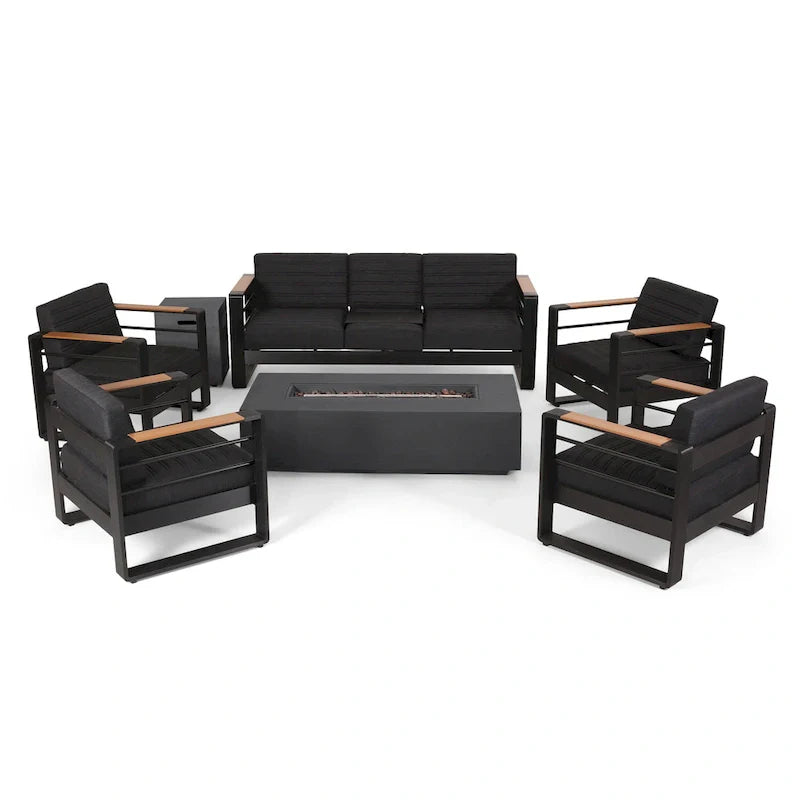 Giovanna Outdoor Aluminum 7 Seater Chat Set with Fire Pit by Christopher Knight Home – Image 3
